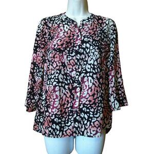 Notations Women's Petite Small 3/4 Roll Tab Sleeve Button Up Blouse With Pockets